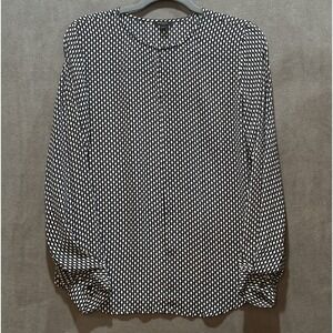 Women's Ann Taylor Blouse Small Black Tan Polka Dot Flowy Career Capsule Top